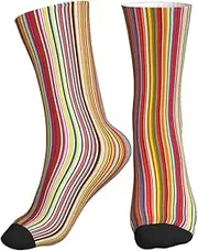 [OAROK] Colorful Stripes. Sport Running Calf Socks Performance Breathable Crew Socks For Men Women