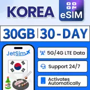 Korea eSIM - 30GB High-Speed, 30 Day SKT JetSim/Travel SIM
