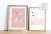Baby girl nursery wall art prints, Swan floral art, Personalised nursery decor