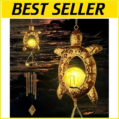 Eco-Friendly Solar Glass Wind Chimes with Retro Turtle Design for Outdoor Appeal