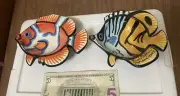2- 2005 MAUI Ben Diller Clownfish & Threadfin Pottery Ceramic Bowl Maui Hawaii