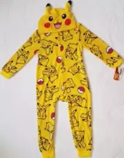 pokemon pikachu union suit hoodie pajamas boys size XLARGE XL 14/16 long sleeve