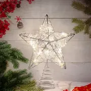 Christmas Tree Ornament Lighted Tree Star Glitter Xmas Star with 20 White LED Lights (White Large)