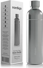 Nordiqo Premium 1 Litre Stainless Steel Bottle, Compatible with Sodastream, Aarke and Many Other Water Carbonators, No Expiration Date & Plastic, Leak-Proof, Dishwasher Safe, 1 x Stainless Steel
