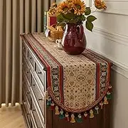 IUOUTG Luxury Printed Table Runner with Tassels, Bright Farmhouse Table Runner, Colorful Flower Pattern for Kitchen Dining Mat Holiday Decor