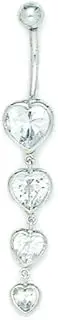 [Generic] 14ct White Gold CZ 14 Gauge Dangling MultiLove Hearts Body Jewelry Belly Ring Measures 51x9mm Jewelry Gifts for Women