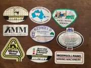 9 ASSORTED MINING RELATED STICKERS , INGERSOLL , CENTURY