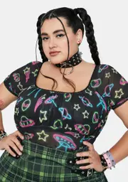 [HOROSCOPEZ] Plus Ruled By Venus Mesh Crop Top