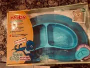 Baby Nuby Silicone 2 Section Plate Non-Slip blue dish Child Feeding 6m +