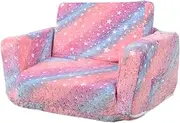 Kids Sofa Convertible Sofa to Lounger,Comfy Soft,Flip Open Cute 2 in 1 Fold Out Couch Chair for Playroom Nursery Kindergarten, Pink Colorful