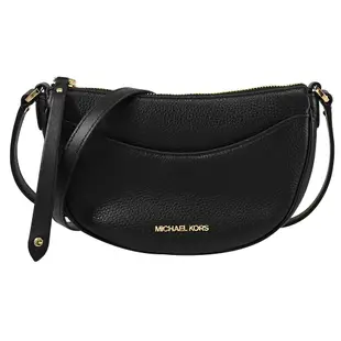 MICHAEL KORS DOVER 經典荔枝皮革斜背半月包.黑