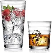 Gift Essentials Glassware Set - Set of 16-Piece Tumbler and Rocks Glass Set - Includes 8 Cooler Glasses (17oz) and 8 Rocks Glasses (13oz), for Mixed Drinks, Water, Juice, beer, Wine, Excellent Gift