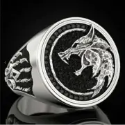 the Witcher Ring Wolf Head Witcher Claw Antique Silver Gothic Men Ring Punk