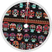 [FRESQA] Mexican Skull Print Festive Tassel-Edged Christmas Tree Skirt | Knitted Holiday Decorations For Home & Office