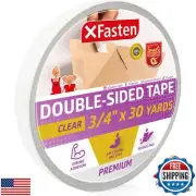 XFasten Clear Double Sided Sticky Tape, Removable, 3/4-Inch x 30-Yards, Singl