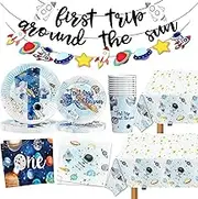 Hanviync 139pcs First Trip Around The Sun Birthday Decorations - Custom Party Supplies for Boy or Girl - Outer Space Theme
