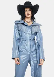 Periwinkle No Free Rides Fringe Jumpsuit