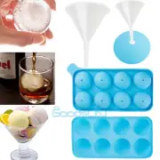 ICE Balls Maker Round Sphere Tray Mold Cube Whiskey Cocktails Silicone + Funnel