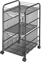 Safco Products 5212BL Onyx Mesh File Cart with 2 File Drawers, Letter Size, Black, 27" x 15.8" x 17"