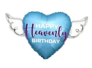 blue/purple heart shaped balloon with angel wings