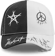 [Slvoefi] Unisex Graffiti Baseball Cap, K-pop Boys Outdoor Snapback Hat，Black White Hiphop Hat, Dad Hat, Trucker hat for Men Women, Black/White with Iron Ring, One Size