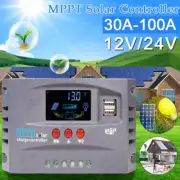 30-100A MPPT Solar Charge Controller 12V 24V LCD Display Battery Regulator W/USB