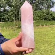 1.4kg Natural Rose Quartz Obelisk Point Quartz Crystal Wand Reiki Tower Decor