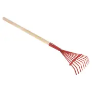 9 Tines Leaf Rake, Garden Folding Grass Tool with Handle, Red