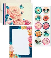 Hallmark Stationery Set with Desk Organizer, Floral (10 Blank Cards with Envelopes, 20 Writing Sheets with Envelopes, 75-Sheet Notepad, 30-Seals)