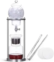Cold Brew Coffee Maker,Ice Drip Coffee Maker, 600ml Cold Brew Tower Slow Drip Cold Brew Machine Stainless Steel Frame and Borosilicate Glass Drip Coffee Machine for Home Office