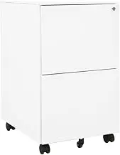 2 Drawer Mobile File Cabinet with Lock, Steel Filing Cabinet with Wheels for Home Office, 39x45x67 cm White