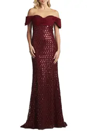 [TADASHI] SEQUIN LACE ILLUSION GOWN US 6 RED