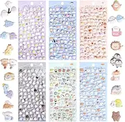 Jactales 600+ Cute Mini Puffy Stickers-Small 3D Tiny Micro Bulk Sticker Set for Kids Girls Adults-Includes Kawaii Japanese Cartoon Ghost Animal Cat Dog Penguin Birds for Phone Case-Removable-6 Sheets