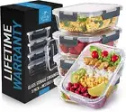 Zulay 5 Pack Snap Lock Glass Food Containers