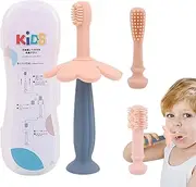 Kids Soft Bristle Toothbrush, Manual Silicone Toothbrush for Teeth Cleaning, Outdoor Portable Toothbrush Includes 2 Replacing Brush Heads for Camping, Nursery, Bathroom