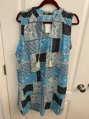Womens Cure Blue Patchwork Sleeveless Dress XL
