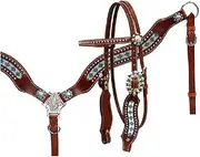 Saddle Fusion Western Leather Unisex Adult Western-Equestrian-Style Leather Headstall & Breast Collar Set Horse Draft Horse Headstall with Reins Equipmentss Handmade