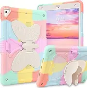 DUEDUE Case for iPad 10.2 for Kids, iPad 9th/8th/7th Generation Case, [Heavy Duty Protection] Shockproof iPad Air 3 Case with Butterfly Kickstand Pencil Holder, Colorful (Pencil/Strap NOT Included)