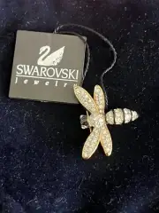 Vintage SWAROVSKI SWAN Signed Crystal Rhinestone Figural Honey Bee Brooch Pin