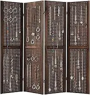 Giantex 4-Panel Room Divider, Folding Pegboard Display Stand with 2-Way Metal Hinges, Freestanding Privacy Screen with Solid Wood Frame, for Craft Show, Retail, Events, Brown