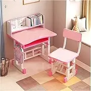 Kids Desk and Chair Set, Height Adjustable Children School Study Table with Storage, Suitable for Reading, Drawing and Learning (Color : Pink)