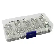 LolliBeads (TM Silver Plated Barrel Leather Cord Ends, Lobster Clasp and