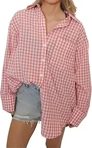 [IYICLOTH] Plaid Button Down Shirts for Women Business Casual Collared Tops Loose fit Long Sleeve Office Work Blouses