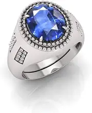 [RRVGEM] Natural Certified Blue Sapphire (Neelam) Unheated Untreatet 6.00 Ratti panchdhatu ring Silver Plated Ring for Men's/Women's, Metal, Sapphire