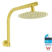 KYLINS WELS Brushed Gold 8" Round Shower Head 360º Swivel Gooseneck Wall Arm Set