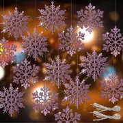 RECUTMS 40 Pieces Pink Christmas Glitter Snowflake Ornaments Hanging Snowflak...