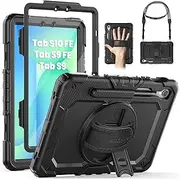 [SEYMAC] Case for Samsung Galaxy Tab S9 Case 11 Inch 2023 (SM-X710/ X716B/ X718U), Heavy Duty Shockproof Protective Case with Screen Protector, Rotating Stand, Hand/Shoulder Strap and Pen Holder, Black