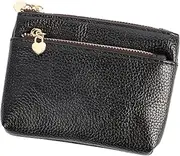 [Zercart] Womens Coin Purse Small Leather Coin Pouch with Key Ring Ladies Purse with 3 Compartments Change Wallet for Women, Black-1, Coin Pouch