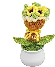 Crochet Flowers,Crochet Bouquet Potted Desk Flowers - Cute Desk Decor for Mother's Day, Valentine's Day, Women, Office Car Dashboard