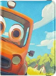 [Amooorous] Cute Cartoon Big Eyes Car Leather decorative family passport holder Vaccine Card Holder Cover Combo Passport Cover Ultra Slim, cute cartoon big eyes car, 1 size